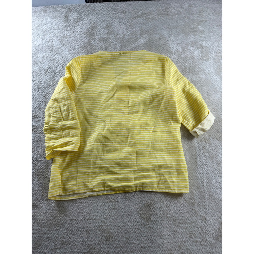 Talbots Womens Yellow White Striped 100% Linen Embroidered V-Neck Tunic Top S - Picture 15 of 16